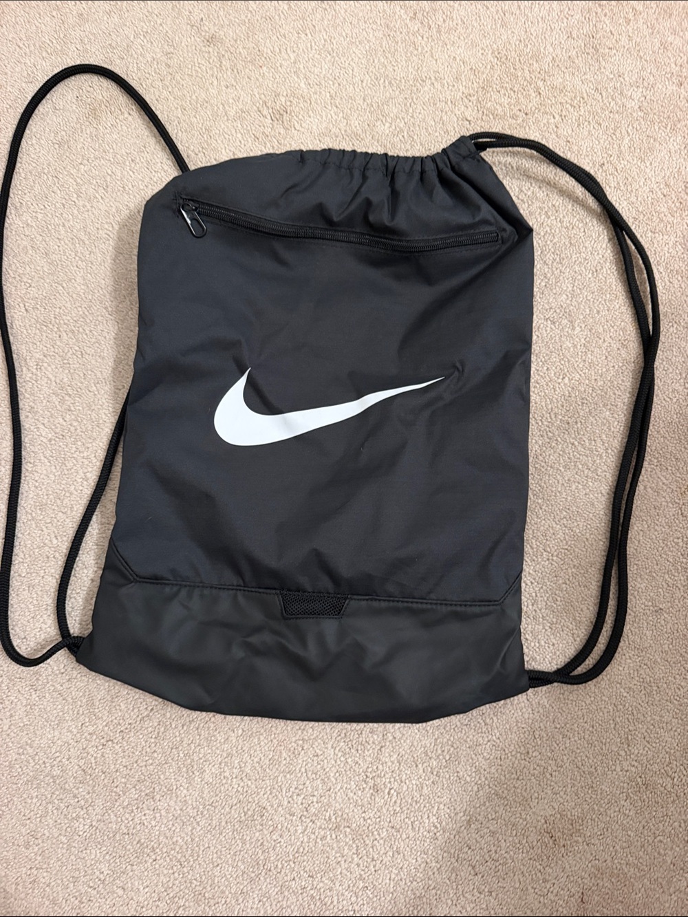 Nike Black Drawstring Backpack with White Swoosh